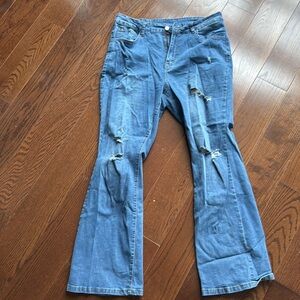 Shein curve flare blue jeans